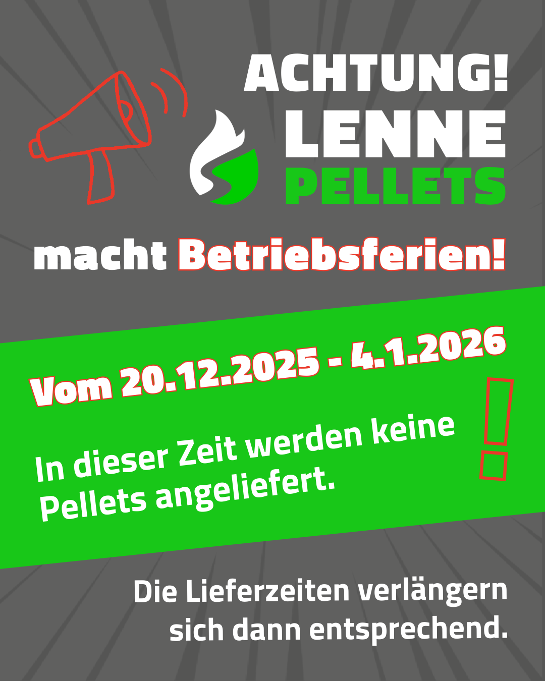 Betriebsferien vom<br />
20.12.2025 - 04.01.2026